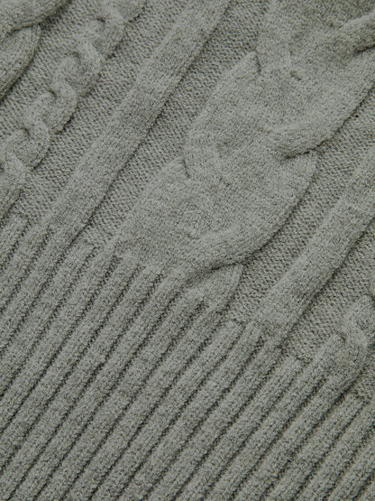 Large Lapel Cable Knit Sleeveless Sweater Vest Grey