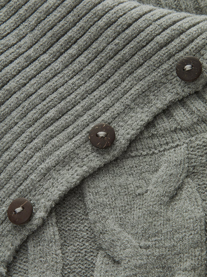 Large Lapel Cable Knit Sleeveless Sweater Vest Grey