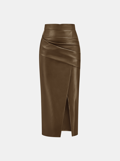 LUNARA | ROCHED LEATHER MIDI SKIRT