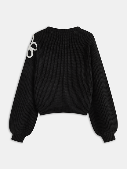 Flower Applique Sweater Black