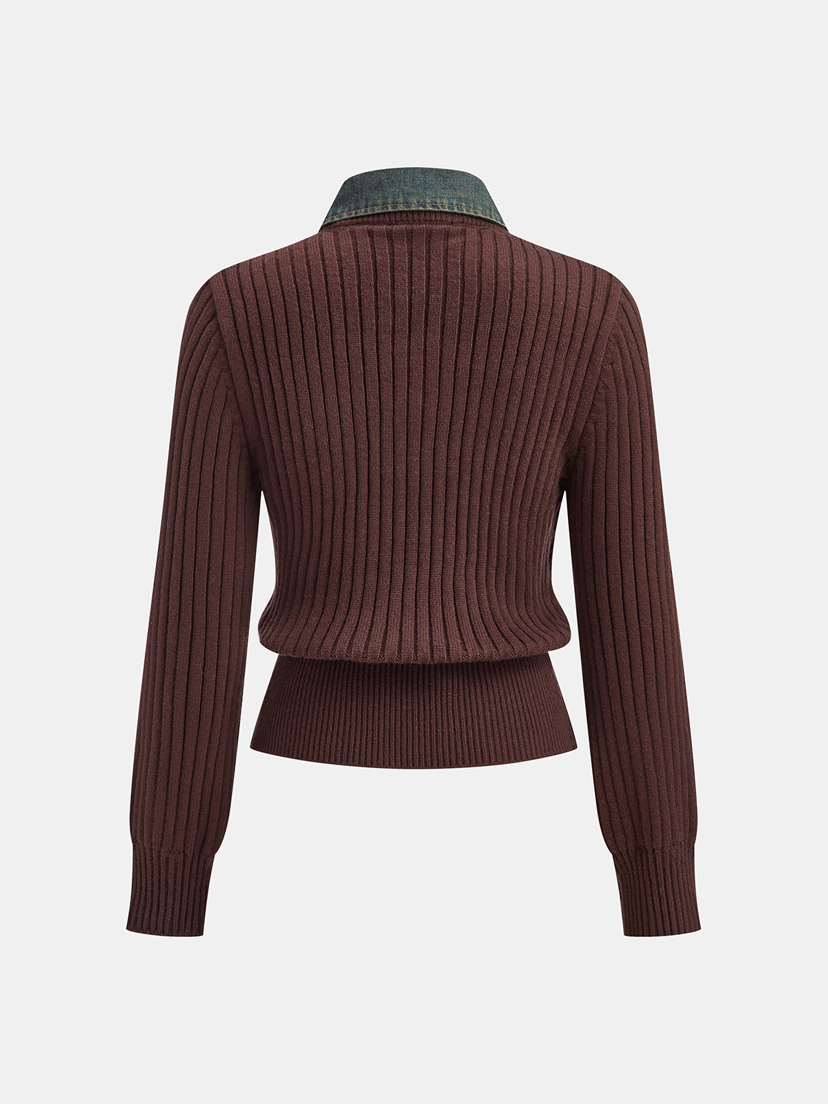 LOREN | RIBBED KNIT SWEATER X DENIM COLLAR