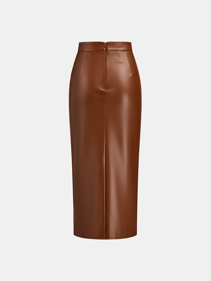 LUNARA | ROCHED LEATHER MIDI SKIRT