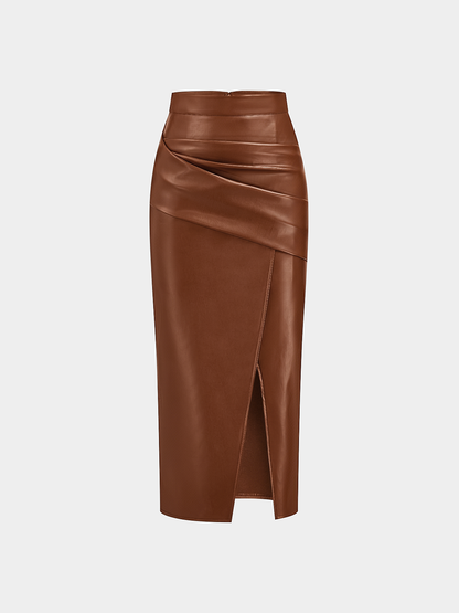 LUNARA | ROCHED LEATHER MIDI SKIRT