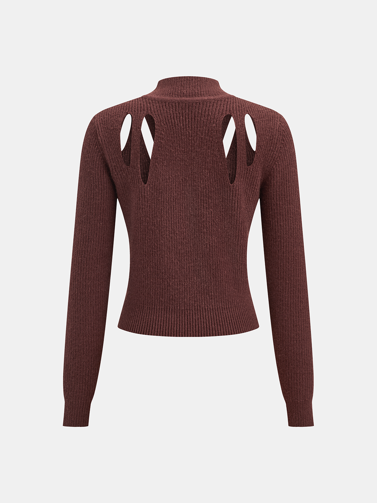 Cut-Out Mock Neck Knitted Sweater Brown