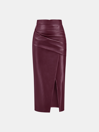 LUNARA | ROCHED LEATHER MIDI SKIRT