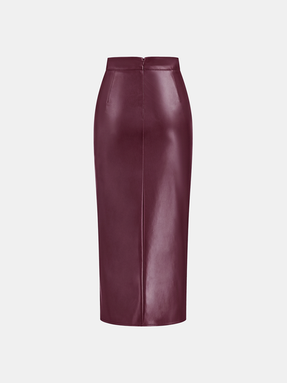 LUNARA | ROCHED LEATHER MIDI SKIRT