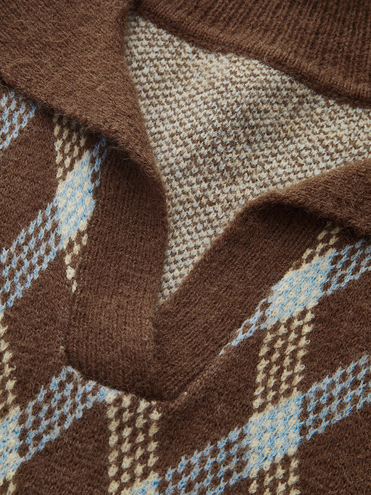 Argyle Patterned Collared Knit Sweater Dark Brown