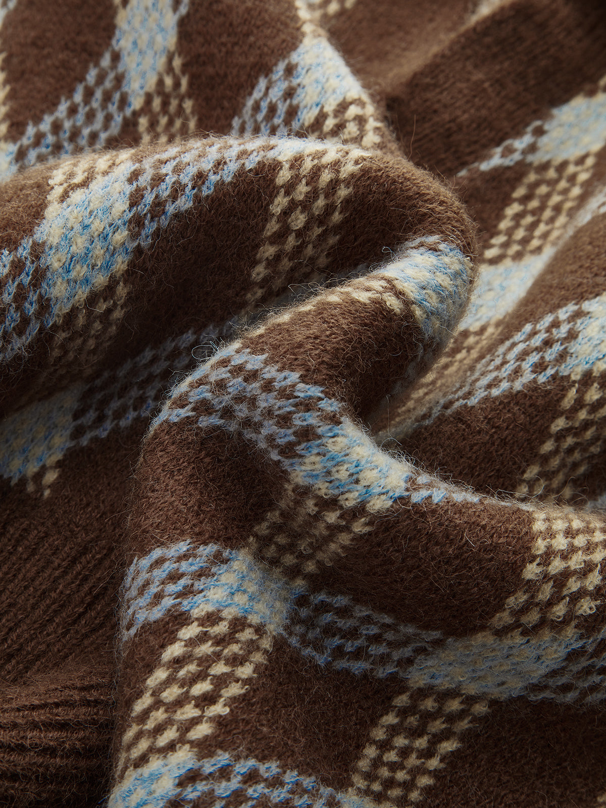 Argyle Patterned Collared Knit Sweater Dark Brown