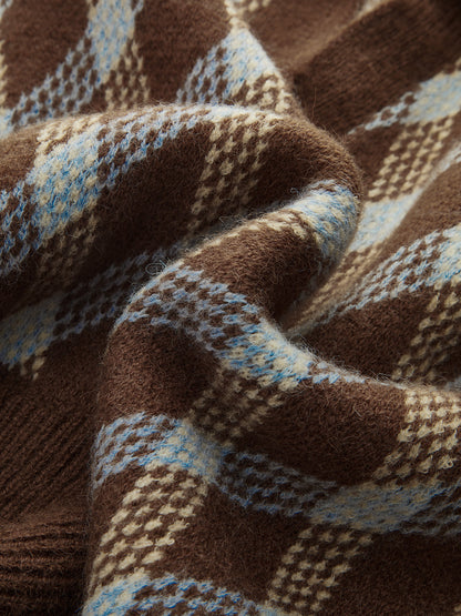Argyle Patterned Collared Knit Sweater Dark Brown
