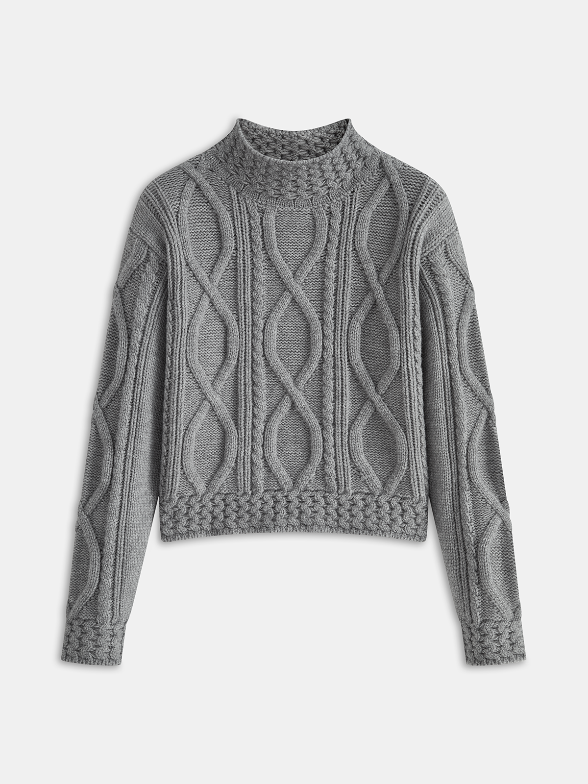 Cable Knit Mock Neck Sweater Grey