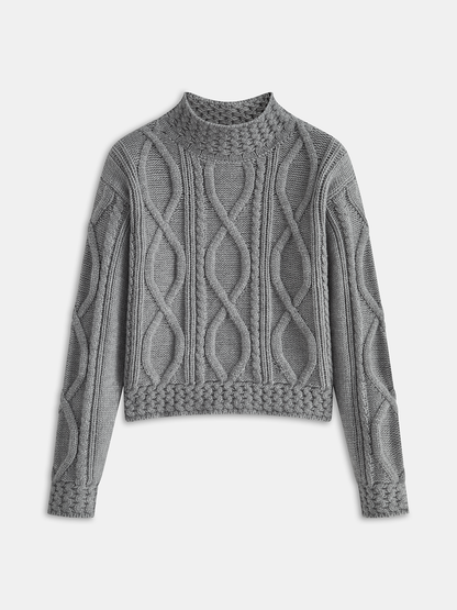 Cable Knit Mock Neck Sweater Grey