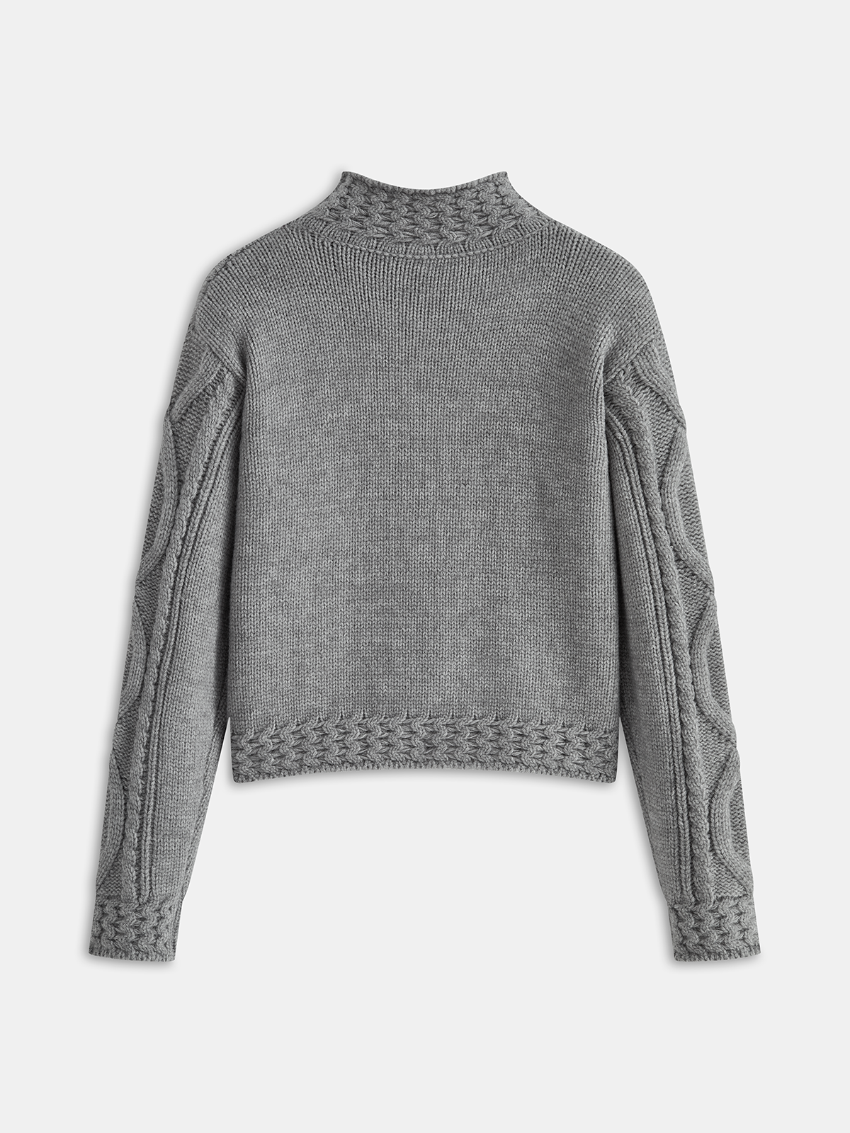 Cable Knit Mock Neck Sweater Grey