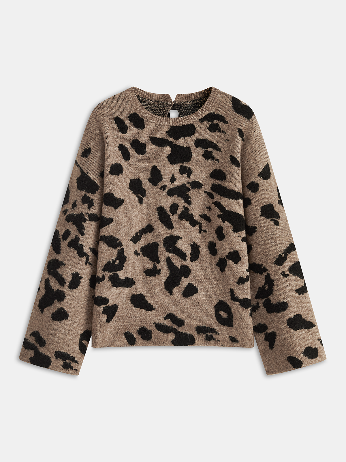 Bow Detail Leopard Print Knit Sweater Camel