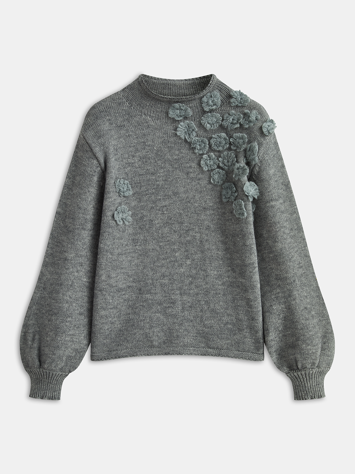 Floral Appliqué Knit Sweater Grey M