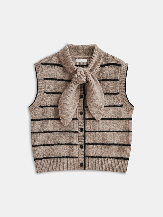 Striped Knit Vest with Tie Neck Detail