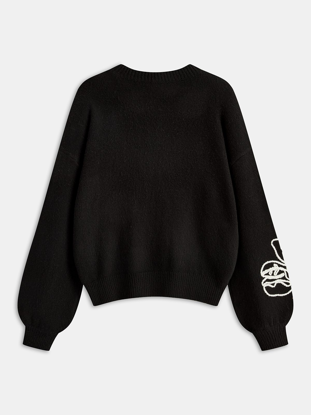 Floral Embroidery Wool-Blend Sweater Black