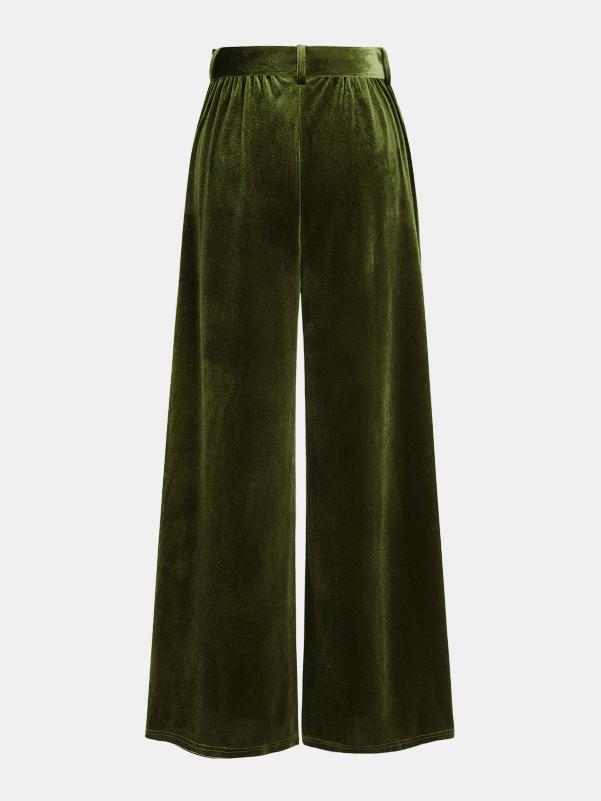 Belted Pleated Velvet Wide-Leg Pants Green