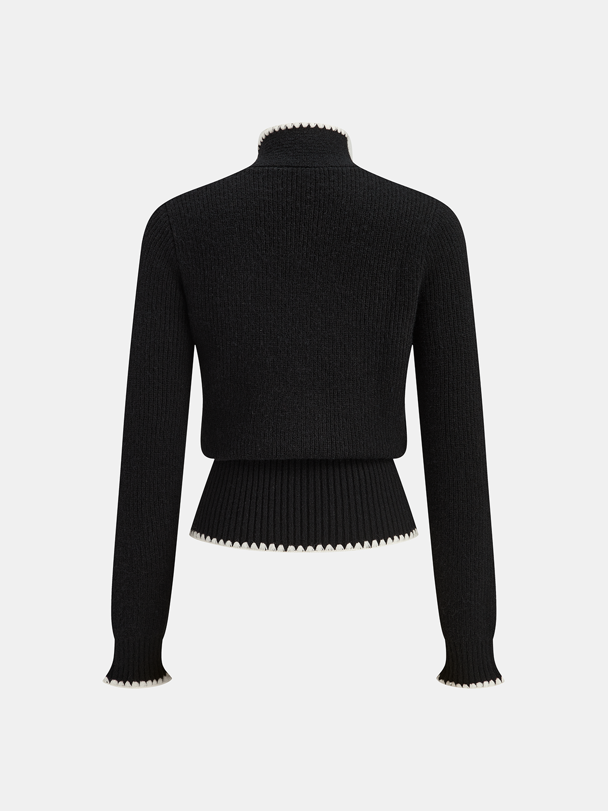 Mock Neck Tie Neck Contrast Stitch Sweater Black