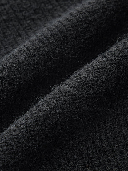 Mock Neck Tie Neck Contrast Stitch Sweater Black