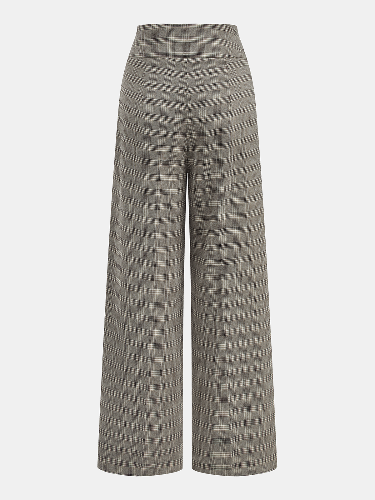 High-Waist Button Detail Plaid Wide-Leg Pants Grey