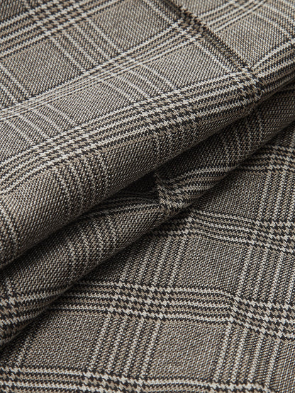 High-Waist Button Detail Plaid Wide-Leg Pants Grey