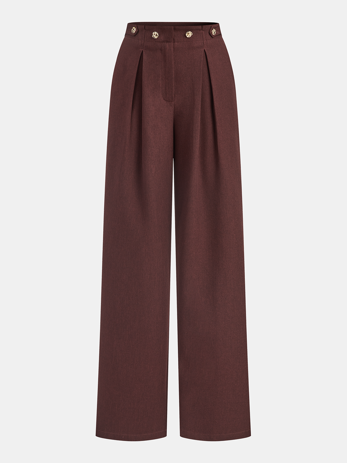 Mid-Waist Pleated Wide-Leg Pants Burgundy