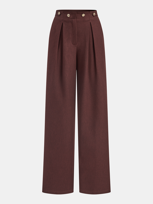 Mid-Waist Pleated Wide-Leg Pants Burgundy