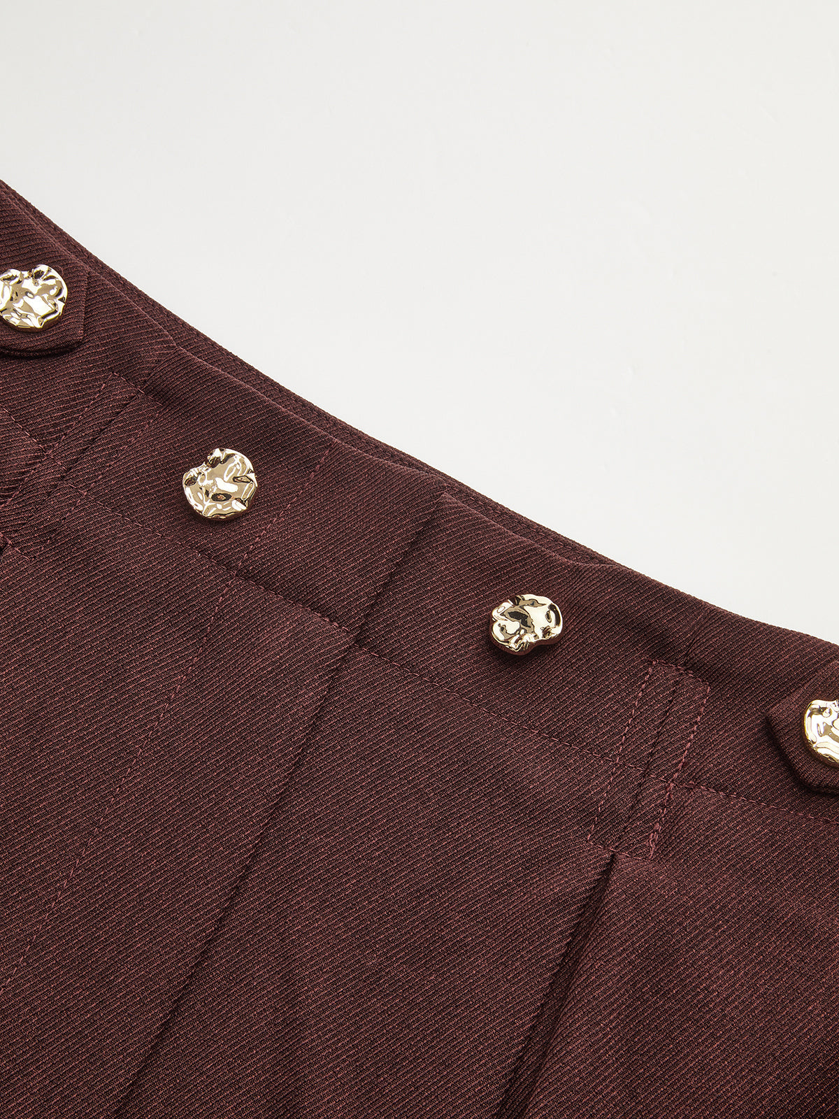 Mid-Waist Pleated Wide-Leg Pants Burgundy