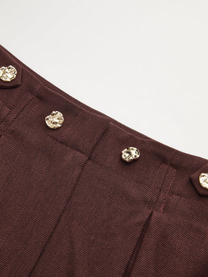 Mid-Waist Pleated Wide-Leg Pants Burgundy