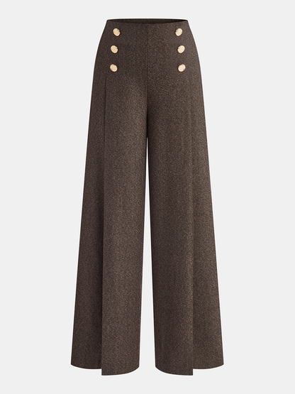 Buttoned Twill Retro Pants Dark Brown