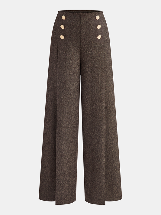 Buttoned Twill Retro Pants Dark Brown