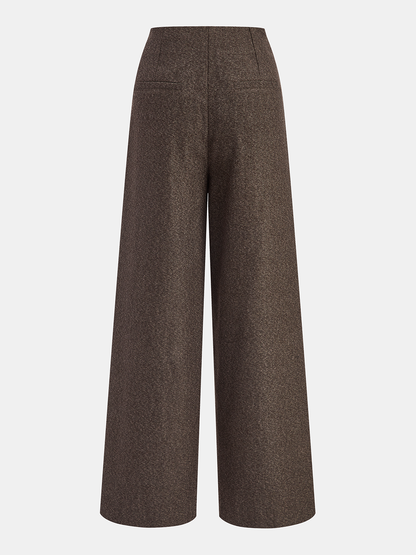 Buttoned Twill Retro Pants Dark Brown