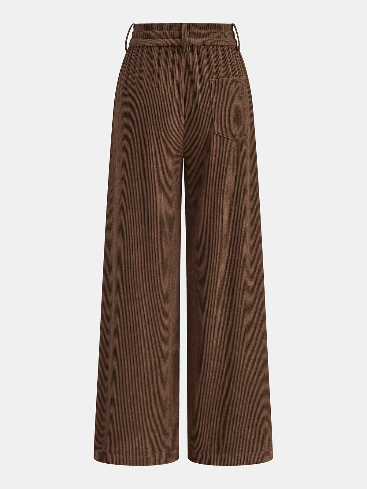 Mid-Waist Corduroy Wide-Leg Drawstring Pants Dark Brown