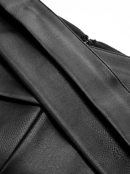 Cross Waistband PU Leather Wide-Leg Pants Black