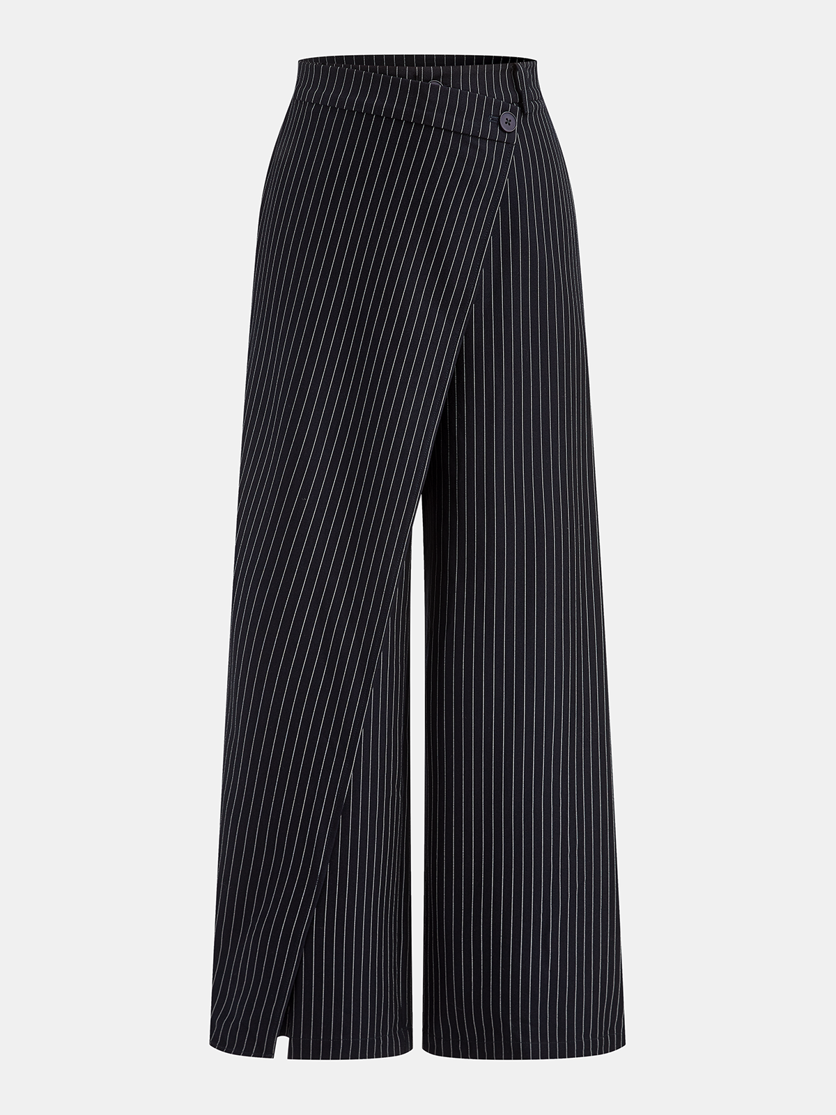Wide-Leg Pinstriped Asymmetric Placket Pants Navy