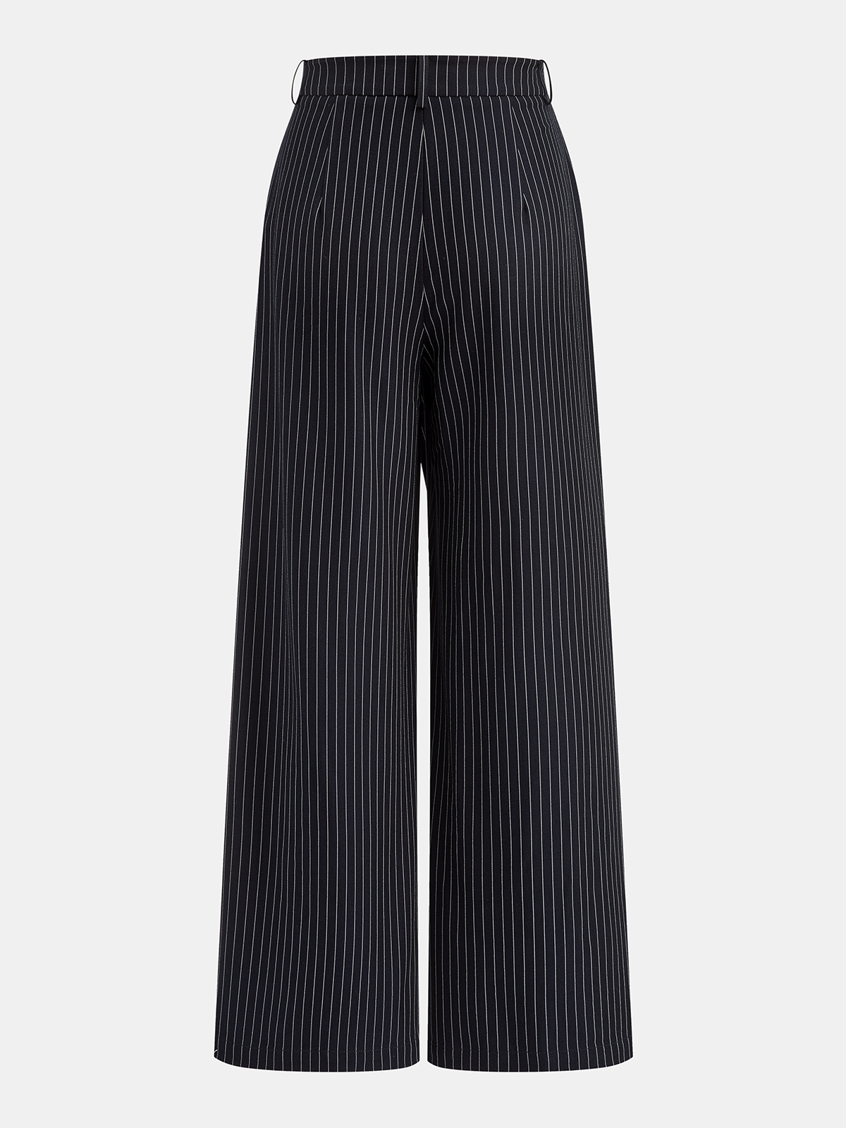 Wide-Leg Pinstriped Asymmetric Placket Pants Navy