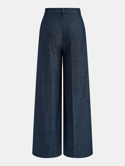 Asymmetric Wrap Wide-Leg Pants Navy