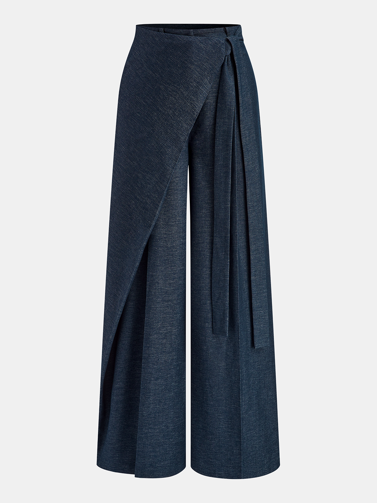 Asymmetric Wrap Wide-Leg Pants Navy
