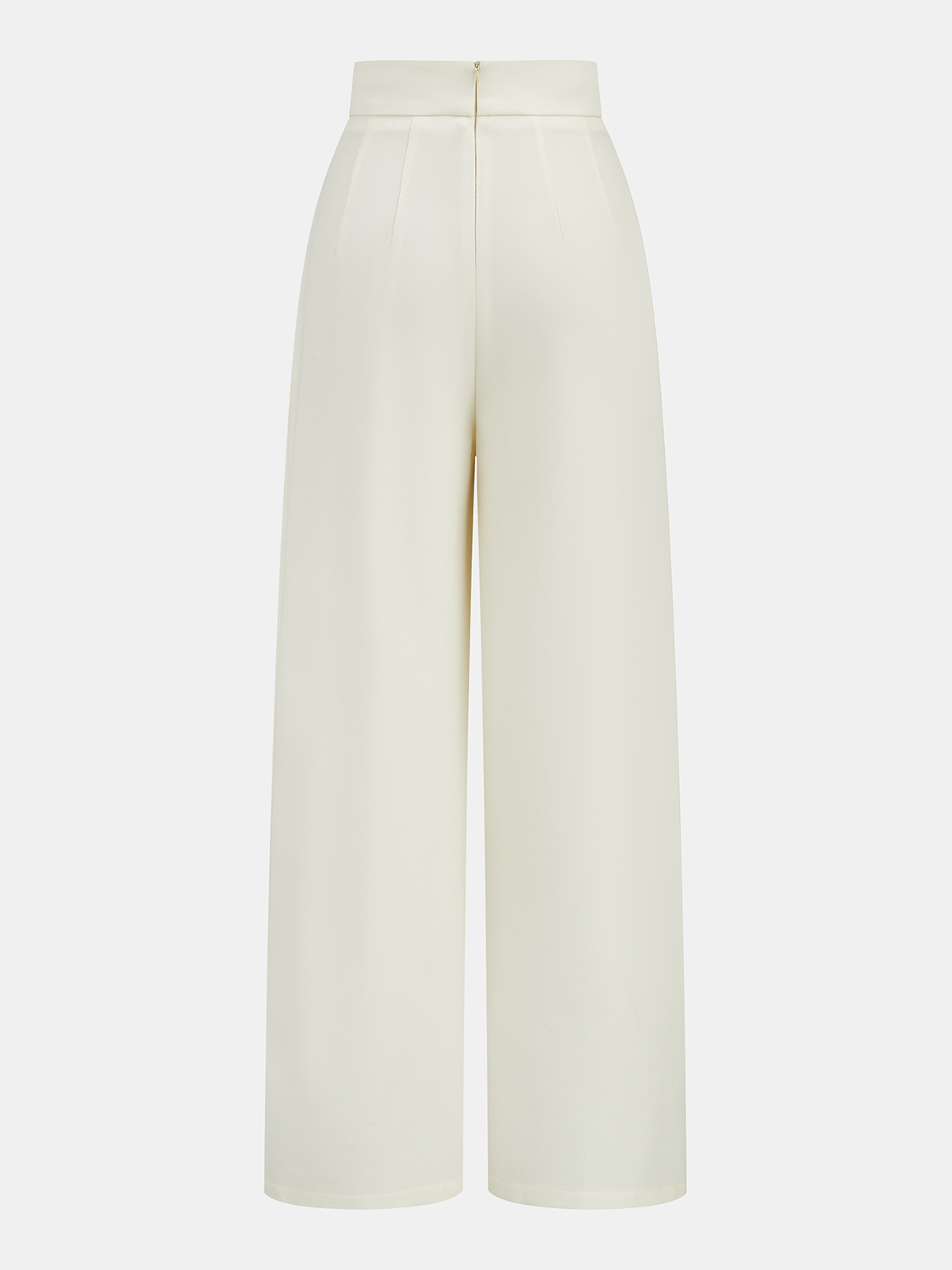 Mid-Waist Asymmetric Metal Detail Wide-Leg Pants Off-White