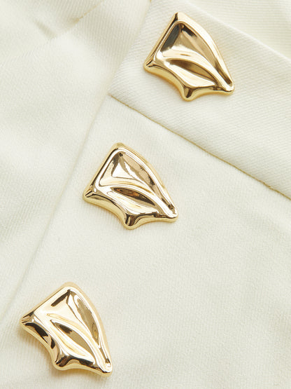 Mid-Waist Asymmetric Metal Detail Wide-Leg Pants Off-White