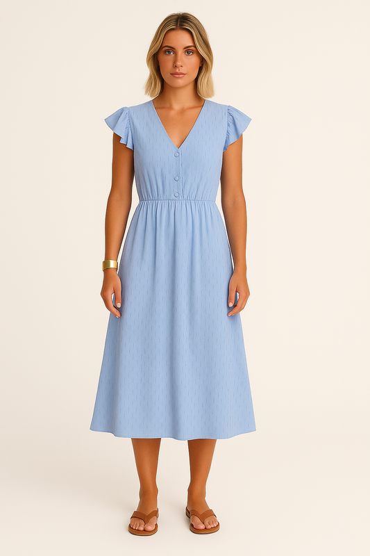 AMÉLIA | ELEGANT V- NECK DRESS LIGHT BLUE