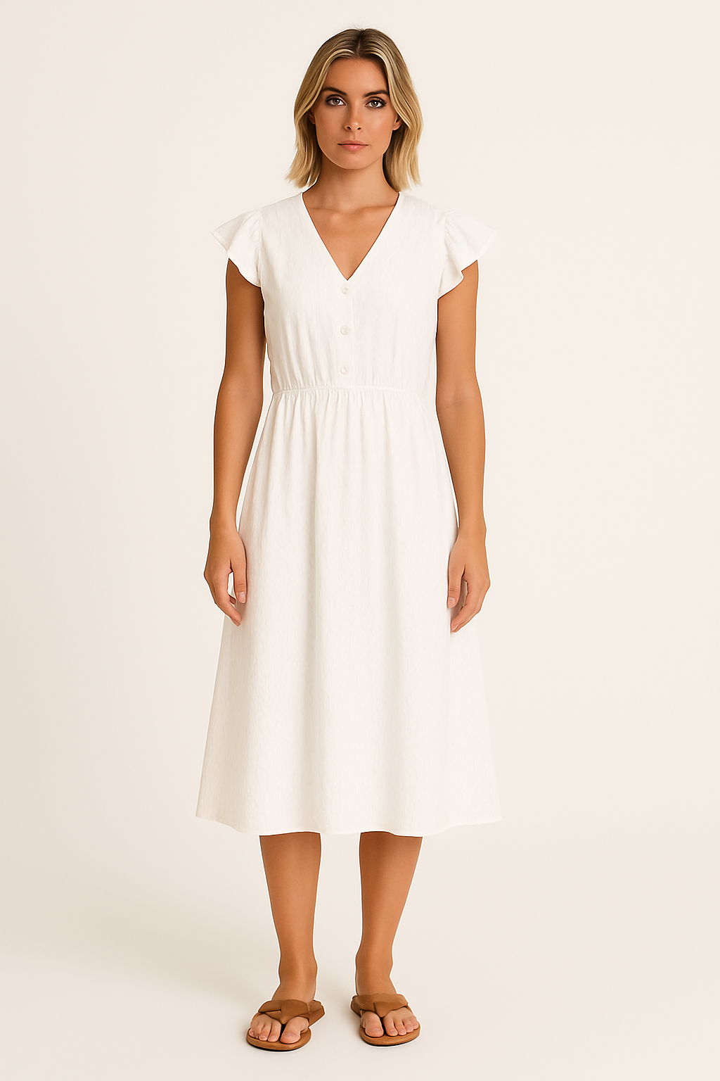 AMÉLIA | ELEGANT V- NECK DRESS WHITE