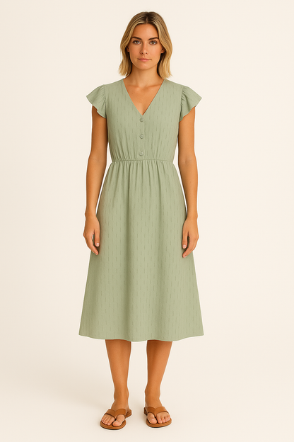 AMÉLIA | ELEGANT V- NECK DRESS GREEN