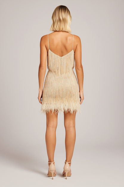 SORELLE | FEATHER-TRIM MINI DRESS