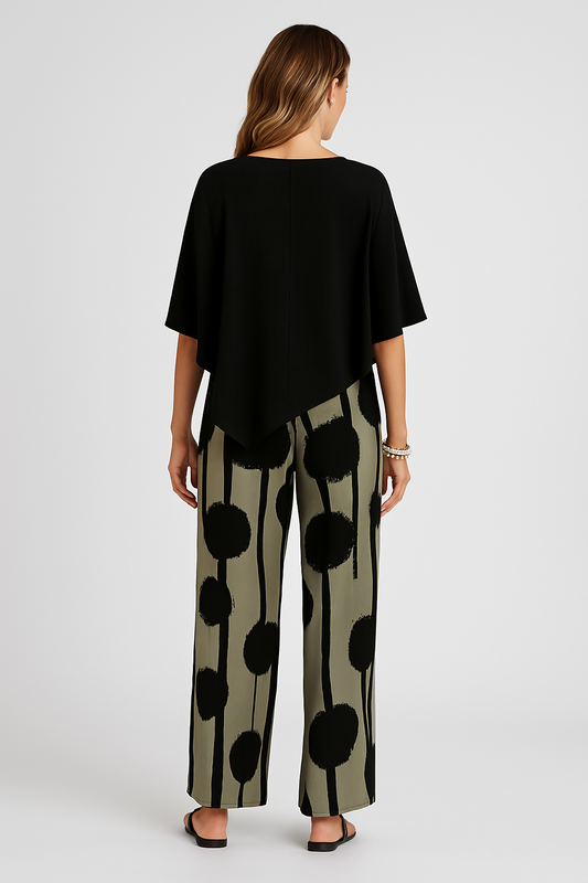 SORRENTINA | ABSTRACT PRINT PANTS BEIGE