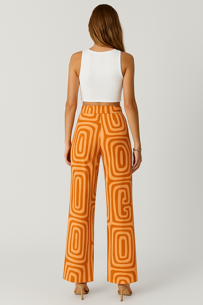 CAPRI | GEOMETRIC PRINT PANTS ORANGE
