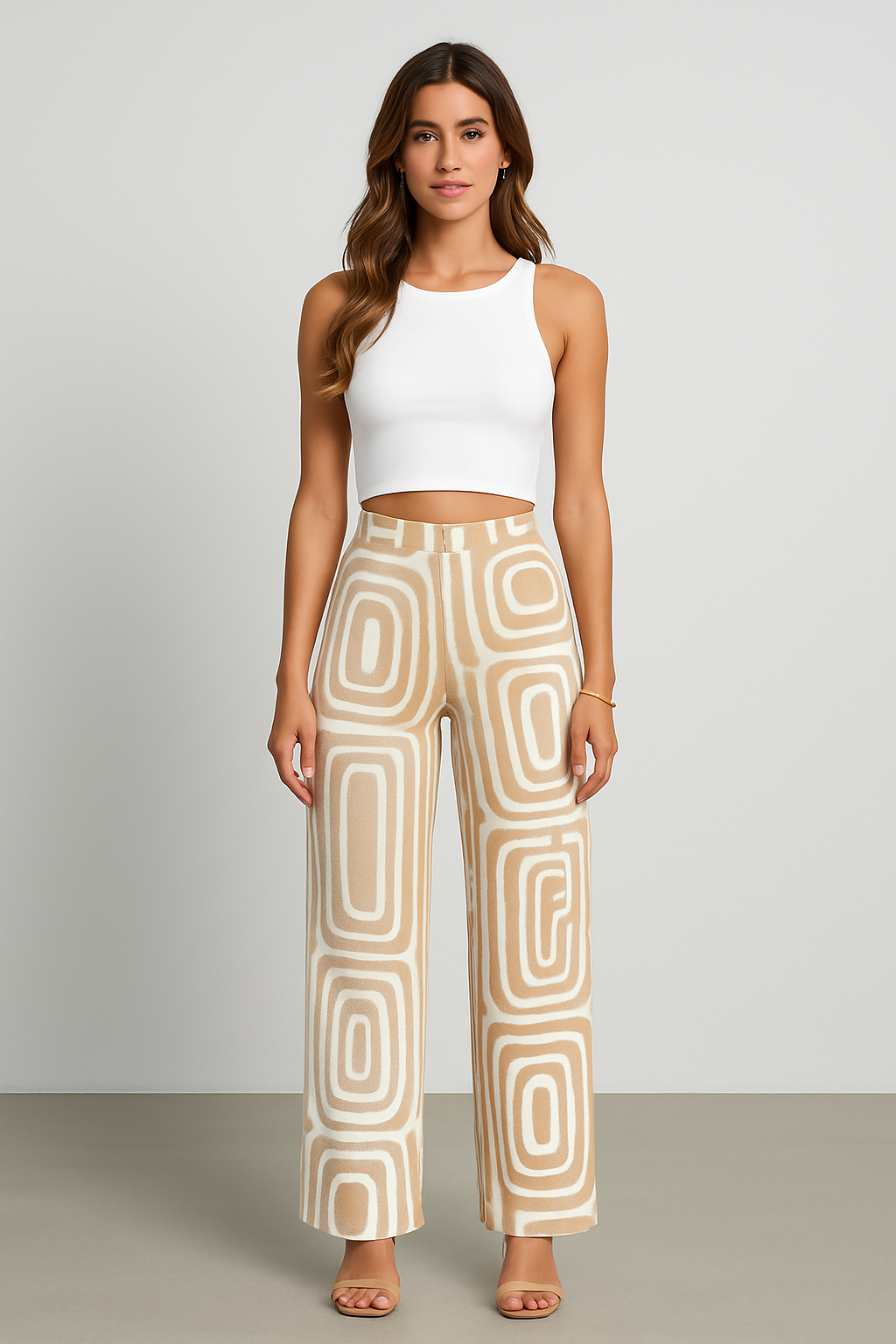 CAPRI | GEOMETRIC PRINT PANTS BEIGE