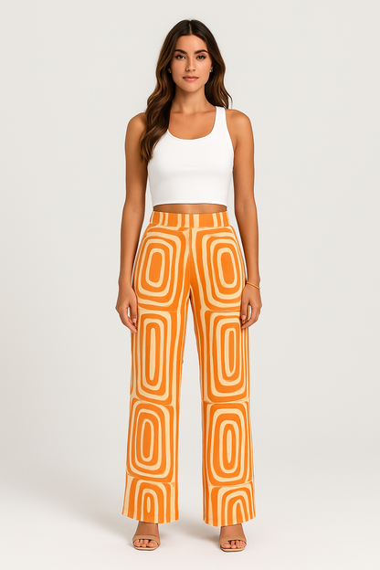CAPRI | GEOMETRIC PRINT PANTS ORANGE