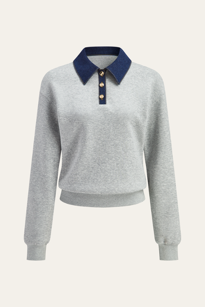ÉMELINE | KNIT SWEATSHIRT X DENIM COLLAR