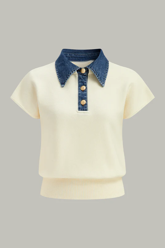 MADELEINE | SHORT SLEEVE KNIT TOP X DENIM COLLAR